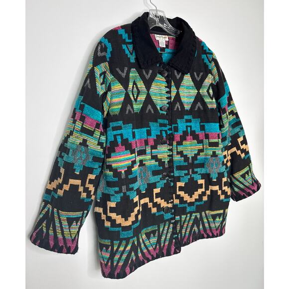 Vintage Jennifer & Grace Southwestern Aztec Woven Cotton Jacket Size Medium - Picture 6 of 16